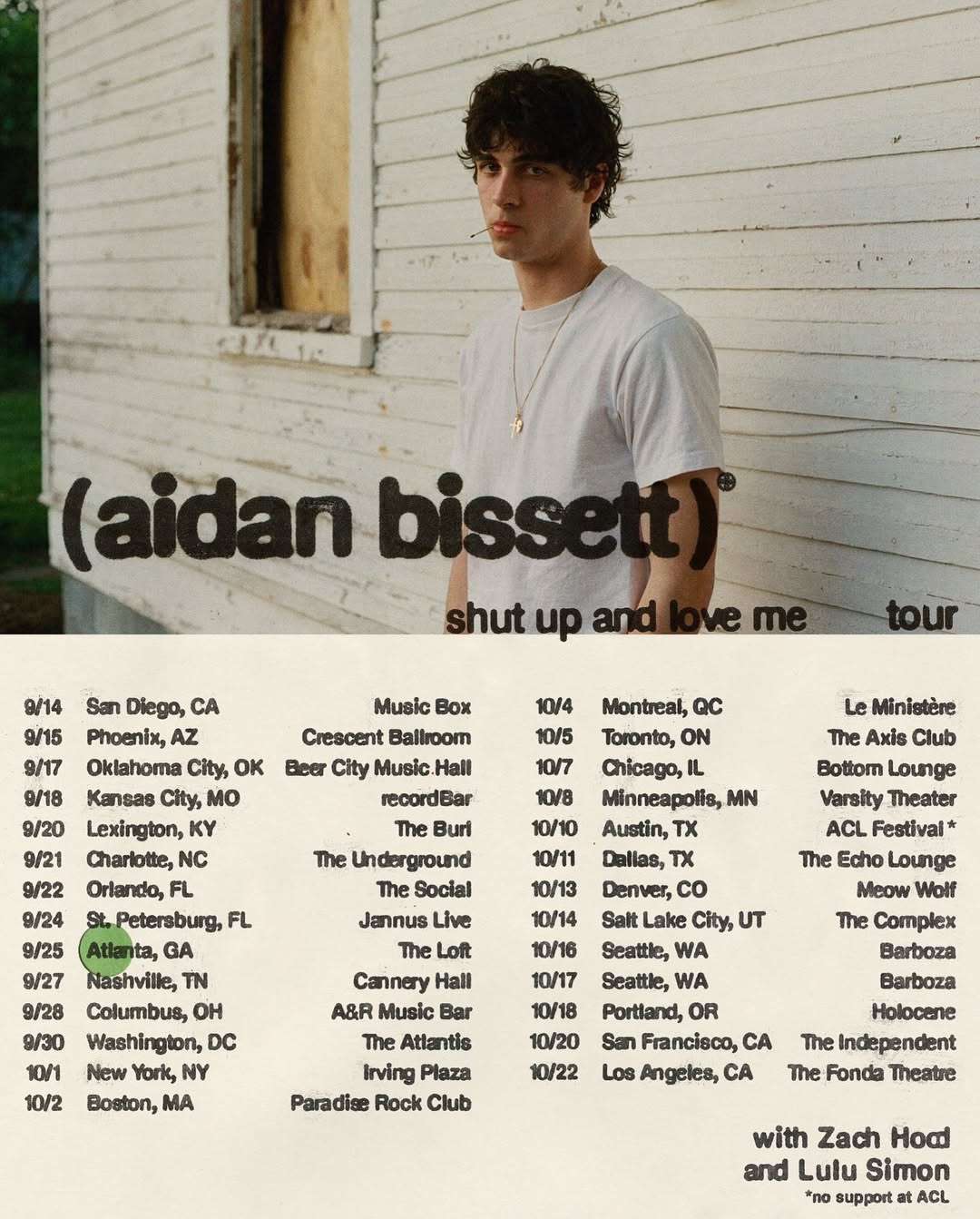 Zach Hood shut up and love me tour Tour Poster 2025